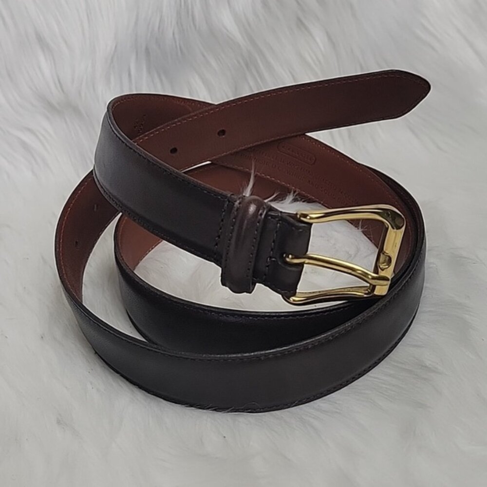COACH Men's Dark Brown Gold Colored Brass Buckle Preppy Designer Leather Belt 42